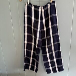 Reformation linen pants plaid wide leg crop raw hem USA sz 2‎ sustainable summer